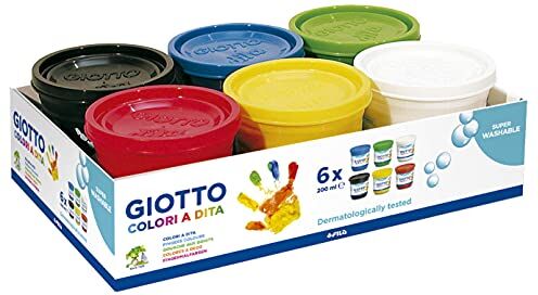 Giotto Colori a dita Confezione Da 6 Barattoli Di Tempera A Dita, 200 ml, Superlavabile