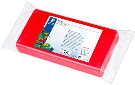 Staedtler Noris, plastilina modellabile, panetto grande rettangolare da 1 chilo, colore rosso, ideale per la scuola, 8421-2