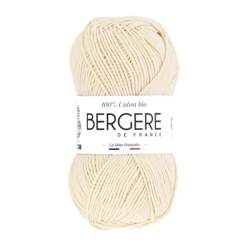 Bergere de France Bergère de France 100% COTON BIO, gomitoli di lana per lavoro a maglia e all'uncinetto (50 g) 100% cotone biologico 3 mm filato tondo per l'estate Beige (Ecru)