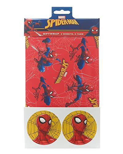 UK Greetings Marvel Spider-Man confezione regalo contiene 2 fogli ed etichette carta regalo