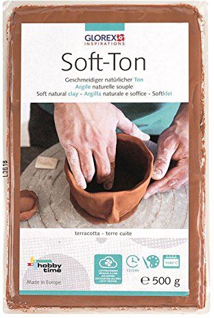 Glorex Soft-TON Terracotta 500g 6 8075 137-Terracotta 500 g, Argilla Naturale, particolarmente Morbida ed Elastica, indurente all'Aria forni, Molto Adatta ai Bambini, Clay, unità