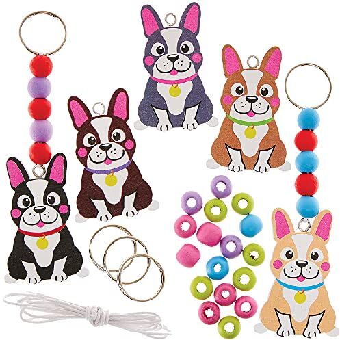 Baker Ross Kit portachiavi e ciondolo per borse Bulldog Confezione da 5, Kit di accessori per bambini