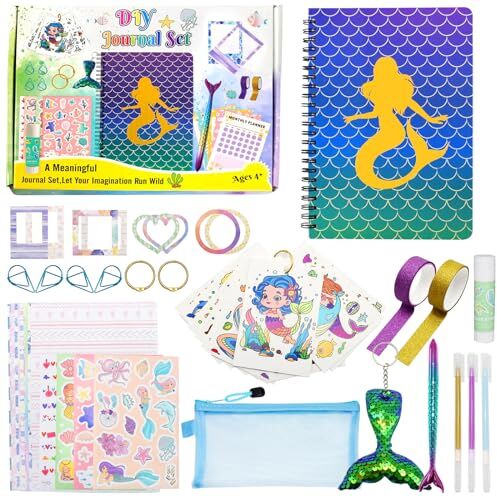 Cyiecw Diy Sirena Diario Segreto Bambina,Set Cancelleria Ragazza, Regalo Bambina 8 9 10 11 12 13 14 Anni Femmina Giocattoli con Oltre 60 Accessori