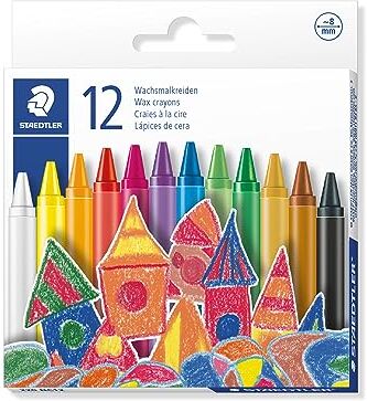 Staedtler 220 08 C12 Pastelli a cera, larghezza tratto: 8 mm, colori assortiti, confezione da 12