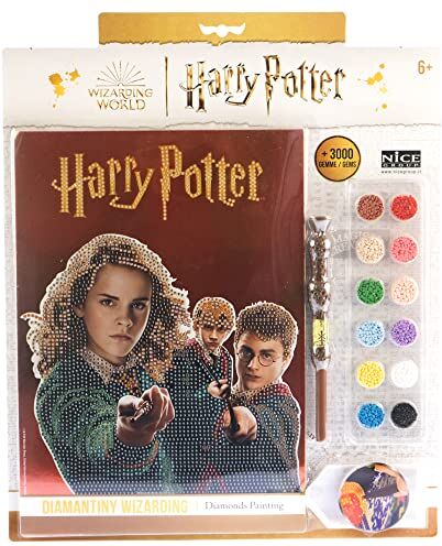 DIAMANTINY Harry Potter – Wizarding Foundation Magic Trio – Kit crea il Mosaico, Attività Crystal Art, Diamond Painting, 1 Quadro A4