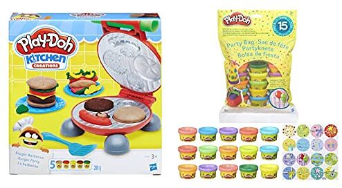 Hasbro -B5521Eu6 Play-Doh Kitchen Creations Il Burger Set, Colore, 0816B5521Eu6 & Play-Doh Bustina di Vaso, Single, Multicolore, 15 Vasetti, 18367Eu4