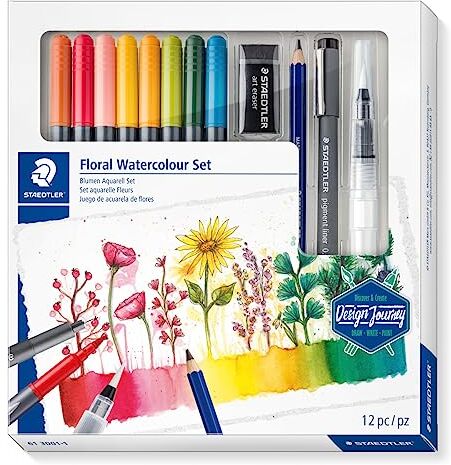 Staedtler 61 3001-1 Design Journey Set di acquerelli floreali, confezione da 12 pezzi, colore: nero