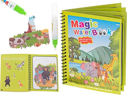 KOKOBOX Magic Book Bambini Giochi Bambini 2 3 4 Anni libro Magico da Colorare Acqua Libro di Pittura ad Acqua Bambini Libro di Attività di Viaggio Giocattolo Educativo per Bambini Fauna Selvatica