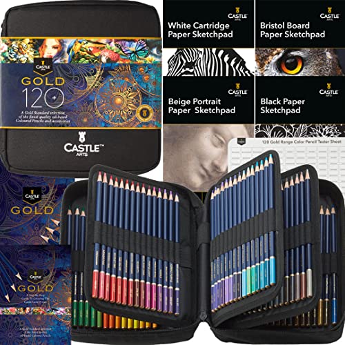 Set di 120 Matite Colorate di Qualità Oro con Extra   Anime a Base d’Olio Più Appuntite e Resistenti alla Rottura   Per Artisti Adulti e Coloristi   In una Custodia Cernierata