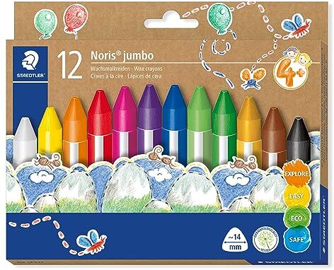 Staedtler Noris 228 14 C12 Pastelli a cera Jumbo, tratto 14 mm, colori assortiti, confezione da 12