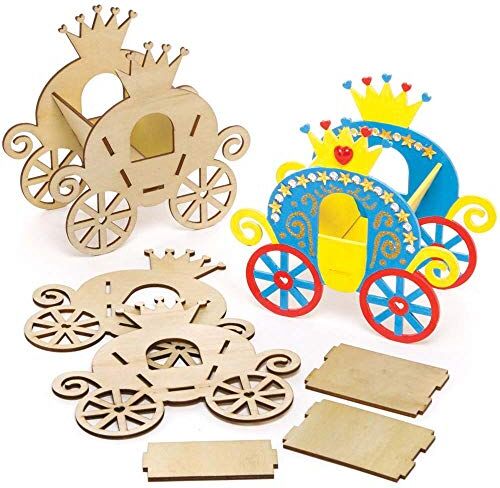 Baker Ross Kit Carrozza da Principessa in Legno Confezione da 4, Artigianato in Legno per Bambini da Decorare ed Esporre, Attività Educativa per Bambini