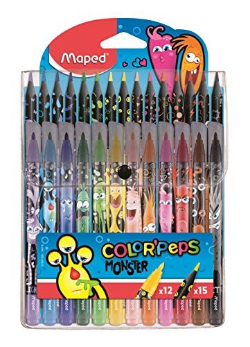 Maped Color Peps Monster Confezione da 12 pennarelli e 15 matite colorate