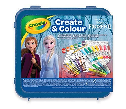CRAYOLA -LA Reine des NEIGES 2 Valigetta Crea & Colora Disney Frozen 2, per disegnare e colorare, 50 Pezzi, Colore Azzurro, 04-0634