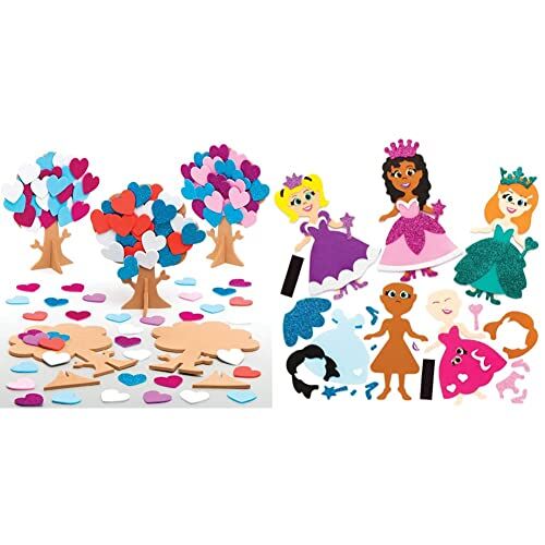 Baker Ross Kit Albero Cuore (confezione da 5)- Creativi articoli artigianali di San Valentino per bambini da realizzare e decorare. & Kit Calamita Principessa Mix&Match