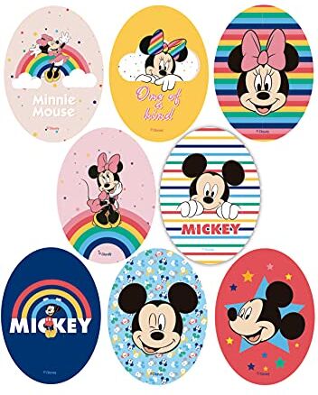 Haberdashery Online 8 toppe per bambini con disegni Disney da stirare sui vestiti. Applicazioni termoadesive per riparare e decorare pantaloni, giacche, maglioni, zaini, ecc. (Topolino arcobaleno)