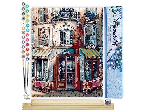 ART Dipingere con i Numeri Paint by Numbers Bistrò Vintage, Passatempo per Adulti, Kit Completo, Hobby Creativi 40x50cm cornice in legno fai da te