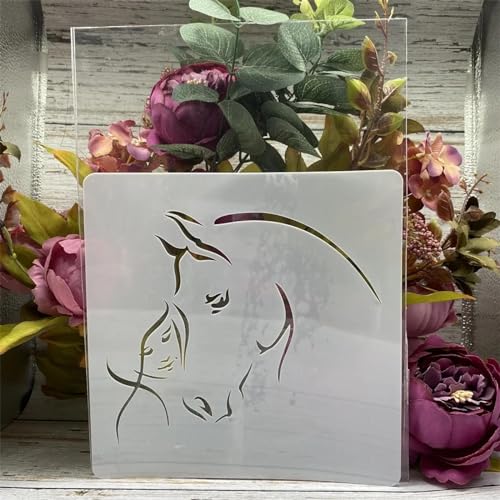 KUNGZUNMOLDS Stencil da 20 x 20 cm Principessa Ragazza e Cavallo per pittura su legno, stencil per lavori di bricolage riutilizzabili stencil artistici da disegno
