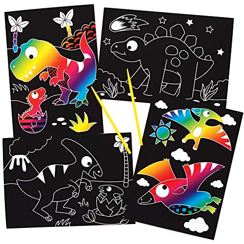 Baker Ross Immagini da Raschiare Dinosauro Confezione da 8, Incisioni artistiche per bambini, Attività creative per bambini, Set artistico per menti creative