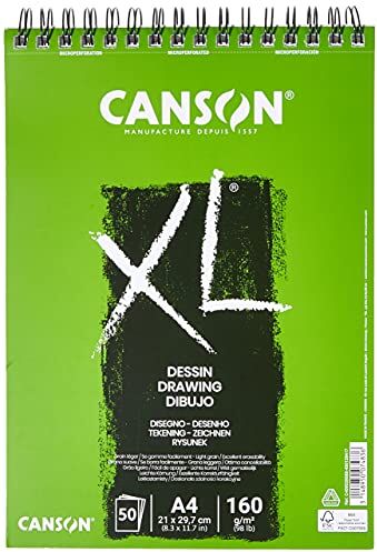 Canson XL Dessin Blocco da disegno, leggero Grana 160 G/MQ, 50 fogli per blocco spirale sul lato corto, Bianco, DIN A4, 210 x 309 mm