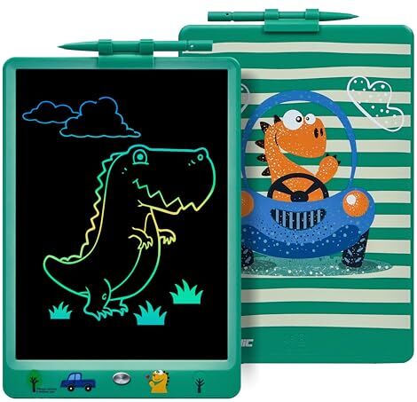 DYNASONIC (DYNA-PM Dinosauro) Tavoletta di scrittura LCD a colori 10 pollici per bambini. Tavola da disegno magnetica. Giocattolo educativo. Regalo per bambini. Lavagna per bambini 2 3 4 5 6 7 anni