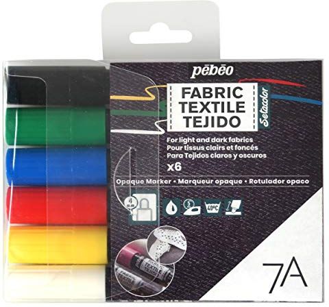 Pébéo Set di 6 pennarelli speciali in tessuto e tessuti scuri e opachi, feltri per tessuti e tessuti scuri e opachi, assortimento basico punta rotonda 4 mm, multicolore