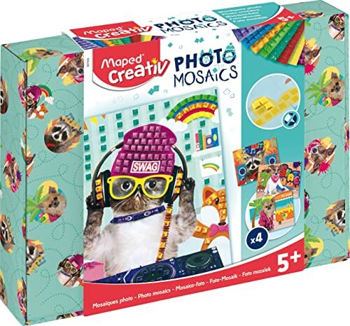 Maped CREATIV Creativo e Fai da Te con Foto di Mosaics, con piastrine Colorate autoadesive, Illustrazione con Vere Immagini di Animali, Etilene Acetato di Vinile, Multicolore, 1 Set