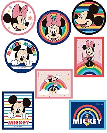 Haberdashery Online 8 toppe per bambini con disegni Disney da stirare sui vestiti. Applicazioni termoadesive per riparare e decorare pantaloni, giacche, maglioni, zaini, ecc. (0. Topolino arcobaleno)