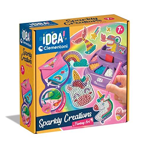 Clementoni - Idea-Sparkly Creations-Fantasy Painting, Diamond Art, Kit Arte, Laboratorio Gemme, Gioco Creativo Bambini 7 Anni, Colore Multilingua,