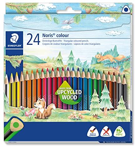 Staedtler Noris Colour – Matite colorate a elevata resistenza alla rottura, elegante design triangolare, in WOPEX, morbida superficie ergonomica, set ... astuccio in cartoncino Standard 24 pennarelli