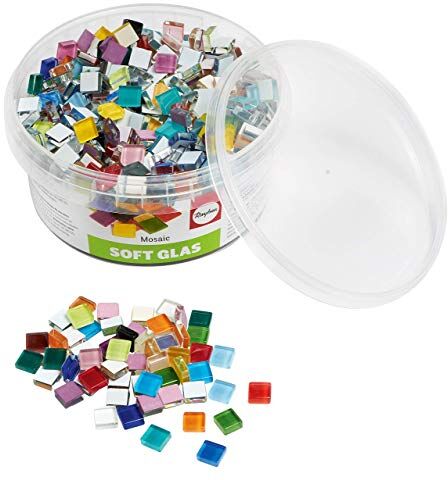 Rayher Set tessere per mosaico, tasselli in vetro morbido, piastrelle ideali per decorazioni e fai da te, 1x1 cm, ca. 515 pz, colori assortiti.