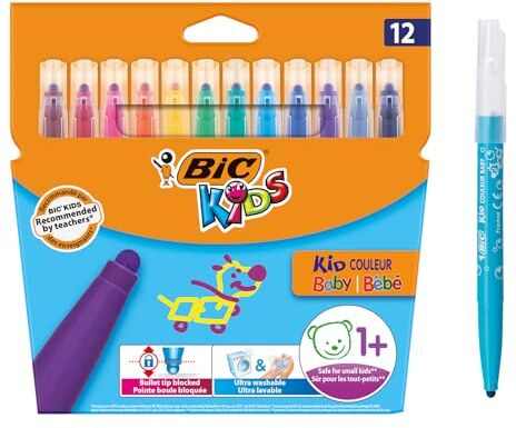 BIC Kid Couleur Baby Pennarelli per bambini, confezione da 12, colori assortiti