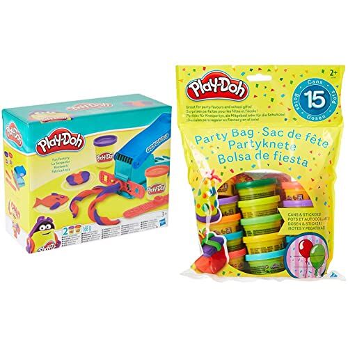 Hasbro Fabbrica Base per Modellare, Macchina Divertente con 2 Colori Non Tossici & Play-Doh Bustina di Vaso, Single, Multicolore, 15 Vasetti, 18367Eu4