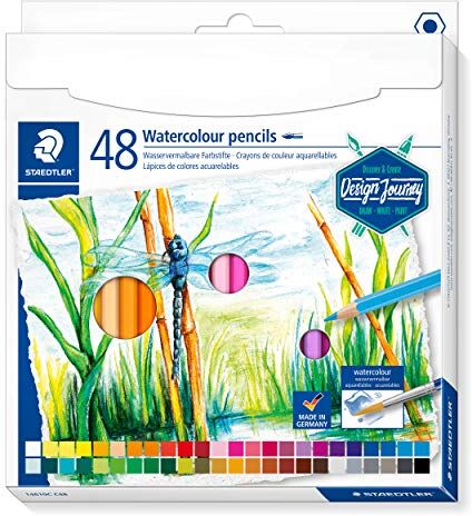 Staedtler Matite colorate acquerellabili a forma esagonale, per effetti acquerellabili su carta acquerello, anche per tecniche a secco, astuccio in cartone con 48 colori vivaci 14610C C48