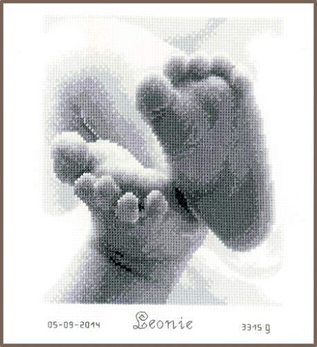 Vervaco Kit Ricamo Punto Croce, Disegno Campione: Piedini di Neonato, Completo di Tessuto, Filo, ago e Guida, 19 x 24 cm