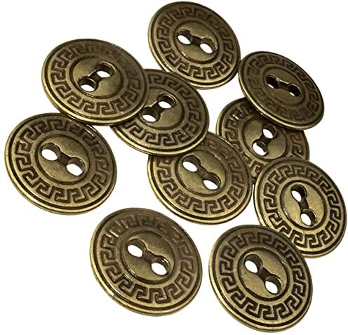 Aerzetix C56621 Set di 10 Bottoni per cucire metallici Ø20mm con 2 fori apertura 3mm colore oro antico merceria cucito vestiti artigianato jeans