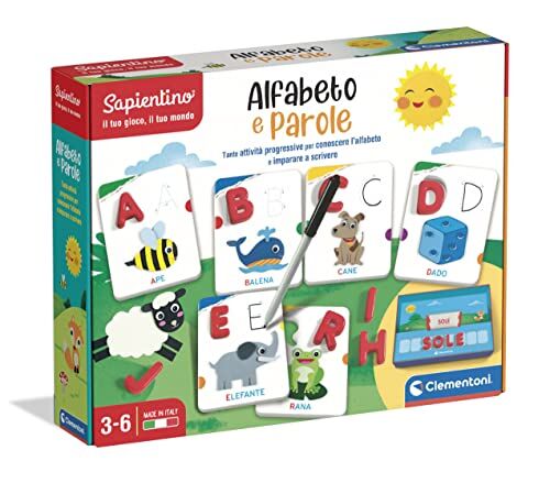 Clementoni - Sapientino-Alfabeto e Parole, Gioco educativo 3 Anni per Imparare Le Lettere, Sviluppo linguaggio-Materiali 100% riciclati-Play for Future-Made in Italy, Multicolore,