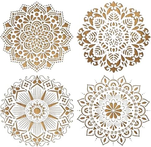 realitulationax 4 Pezzi Grandi Stencil Mandala, Stencil Pittura Mandala, Kit Stencil Riutilizzabile per Modelli Pittura Fai da Te, per Artigianato di Mobili su Tela (30 x 30 cm)