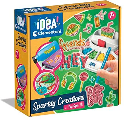 Clementoni - Idea-Sparkly Creations-Pop Style Painting, Diamond Art, Kit Arte, Laboratorio Gemme, Gioco Creativo Bambini 7 Anni, Colore Multilingua,