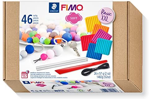 Staedtler FIMO 8023 15 Pasta da modellare polimerica indurente in forno, kit Basic XXL, colori assortiti (confezione da 26 blocchi da 57 g e 20 accessori)