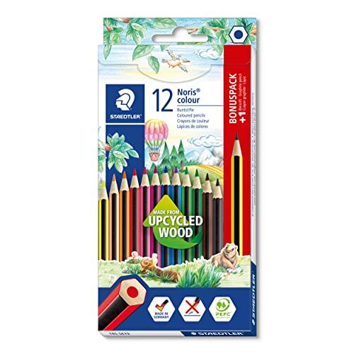 Staedtler 185 set 9 matite colorate Noris, colori assortiti, confezione da 12 + 1 grafite HB