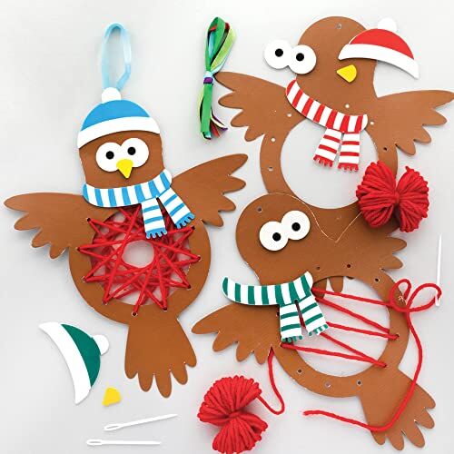 Baker Ross Kit di Tessitura Pettirosso di Natale Confezione da 5, Per Progetti di Artigianato per Bambini e Introduzione al Cucito