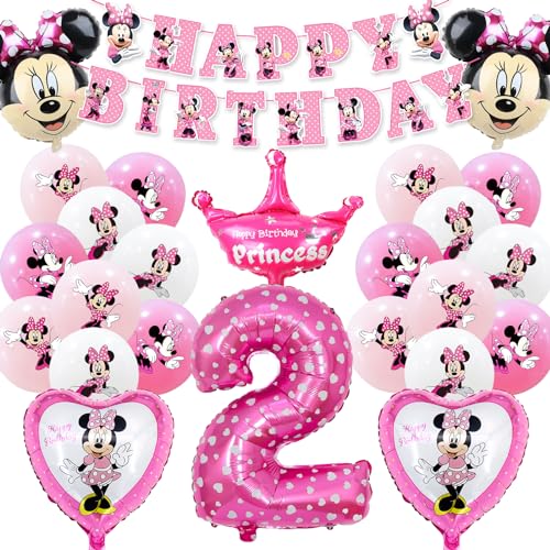 Sinwind Palloncini Minnie Compleanno 2 Anni, 25 Pezzi Minnie Decorazioni Compleanno Bambina, Kit Compleanno Minnie, Palloncino Minnie 2 Anni, Minnie Festa Compleanno Bambini