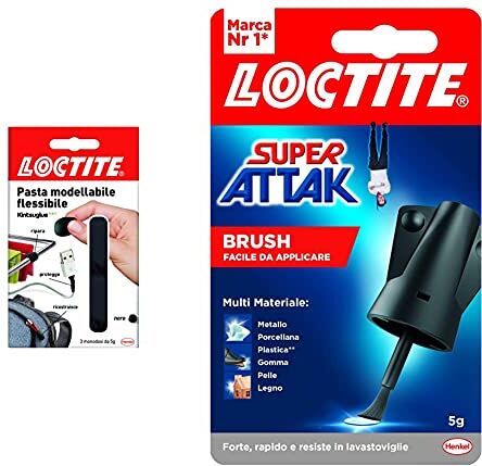 Loctite Super Attak Pasta Modellabile, Adesiva Flessibile Nera Per Riparare, Ricostruire E Proteggere Oggetti & Brush, Adesivo Istantaneo Con Pennello Facile E Preciso, Colla Liquida Trasparente