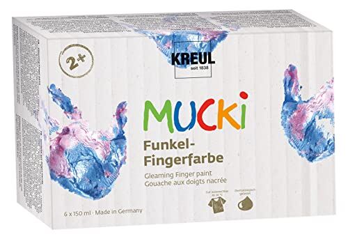KREUL -Mucki Sparkle Finger Paint, 6 x 150 ml, Colori per Dita a Base d'Acqua e Scintillanti per Bambini dai 2 Anni in su, Multicolor