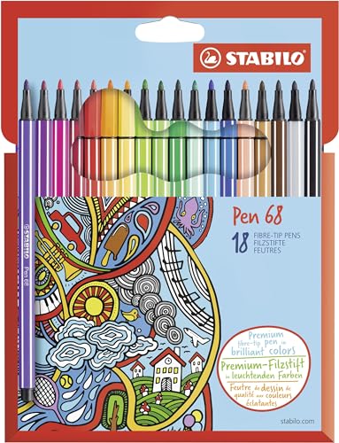 Stabilo Pennarello Premium  Pen 68 Astuccio in Cartone da 18 Colori assortiti