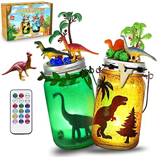 Mostof Regalo per Ragazzo, la Maggior Parte dei Giocattoli fai da te con i Dinosauri, Kit di Artigianato con Lanterne per Bambini con 6 mini Dinosauri Realistici, Telecomando, Colori RGB