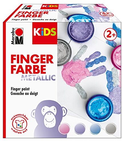 Marabu Set di 4 colori metallizzati da 100 ml, vegano, senza parabeni, senza lattosio, senza glutine, per dipingere in asilo, scuola, terapia e a casa – effetto metallizzato