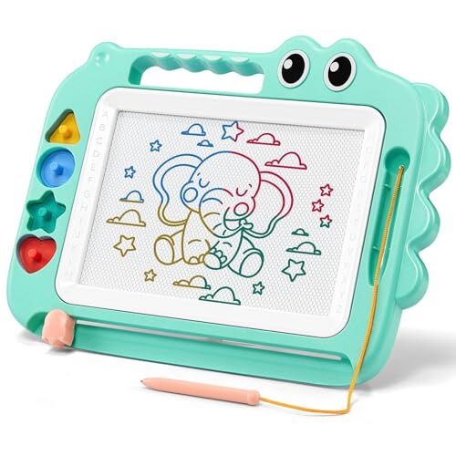 SGILE Lavagna Magentica, Lavagnetta Cancellabile per l'Apprendimento Precoce, Lavagna per Bambini a Colori, Regalo di Compleanno per Bambine Bambini, Blocco per Disegni con 4 Timbri per Bambini, Verde