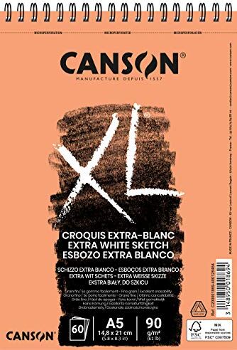 Canson XL Extra-Blanc album per disegno e schizzo,carta di colore bianco puro,A5,60 fogli,90g/m grana fine