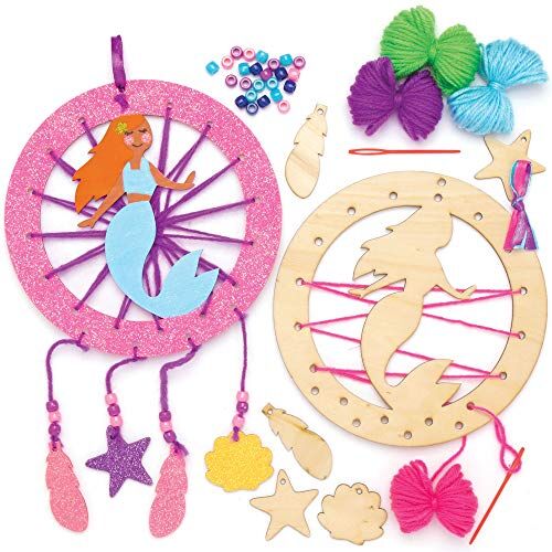 Baker Ross Kit Acchiappasogni Sirena in Legno, per progetti di artigianato artistico per bambini (confezione da 32), assortiti